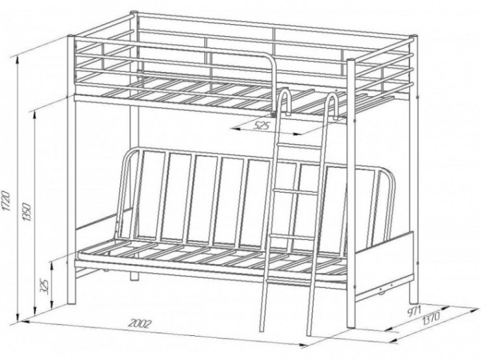 двухъярусная кровать с диваном Мадлен-2 ращмеры