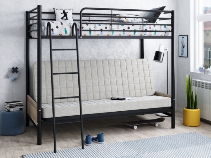 двухъярусная кровать с диваном Мадлен-2 чёрный - бежевый