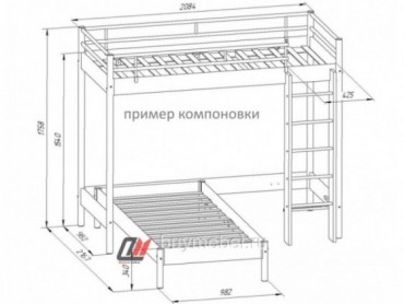 buymebel.ru кровать двухъярусная ДЕЛЬТА-18.04.01 дуб сонома / салатовый